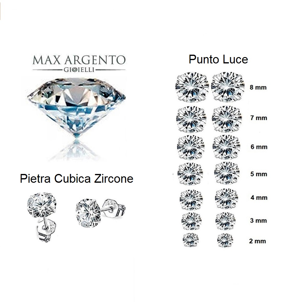 Orecchini Punto Luce Argento 9 Con 4 e 5 Griff Misure: Da 2 a 8 mm Rodiato