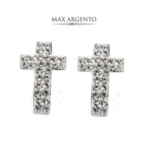 Orecchino Forma Croce Con Strass Argento 925‰