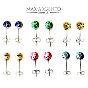 Orecchini Pallino 5,5 MM Decorato In Argento 925‰ 6 Colori Smaltato