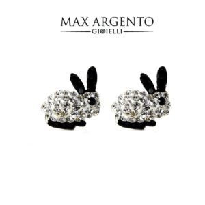 Orecchino Forma Coniglio Con Strass Argento 925‰ Mis. 12 x 12 mm