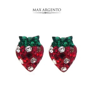 Orecchino Forma Fragola Con Strass Argento 925‰ Mis. 9 x 7 mm