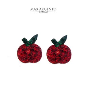 Orecchino Forma Mela Con Strass Argento 925‰ Mis. 9.5 x 8.5 mm